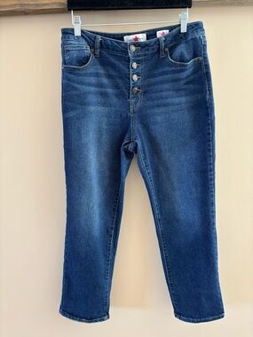 High-Rise Button-Fly Cropped Jeans in Dark Blue